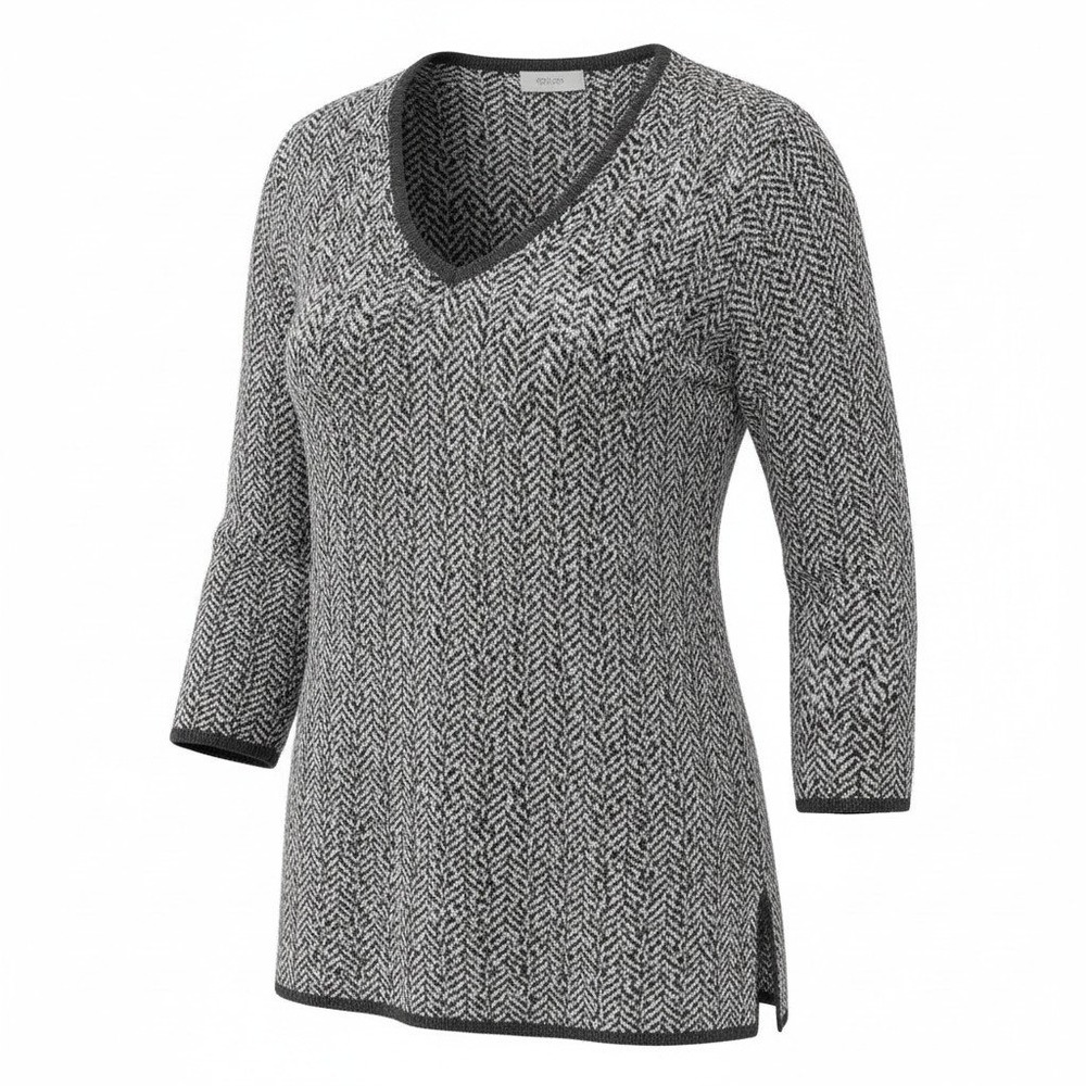 Chico's Weekends Herringbone V-Neck Tunic Top Women Size 3 Black White Chevron
